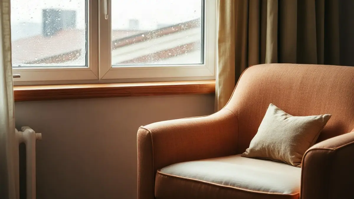 soft armchair beside a window with rain on the glass — illustration for Can I Do Inner Child Work by Myself