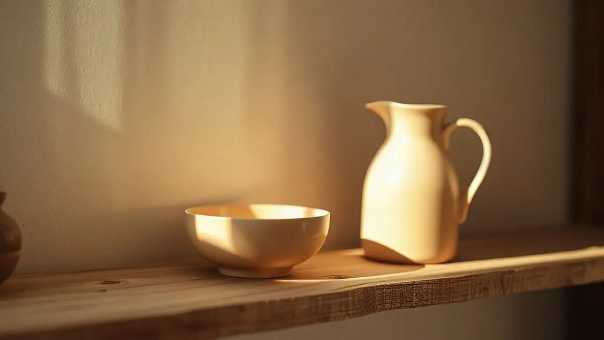 empty ceramic bowl and a jug on a rough wooden shelf — illustration for How to Let Yourself Have Needs