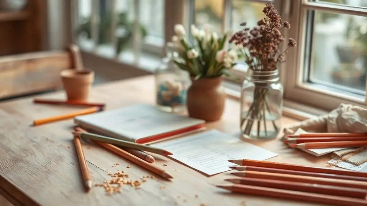 garden table with scattered coloured pencils — illustration for How to Reconnect With Joy When Nothing Sounds Fun
