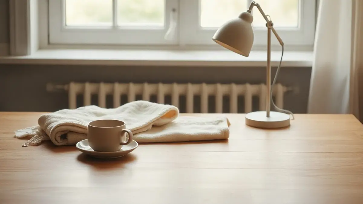 quiet wooden table with a ceramic cup — illustration for Inner Child Affirmations That Are Believable, Not Magical