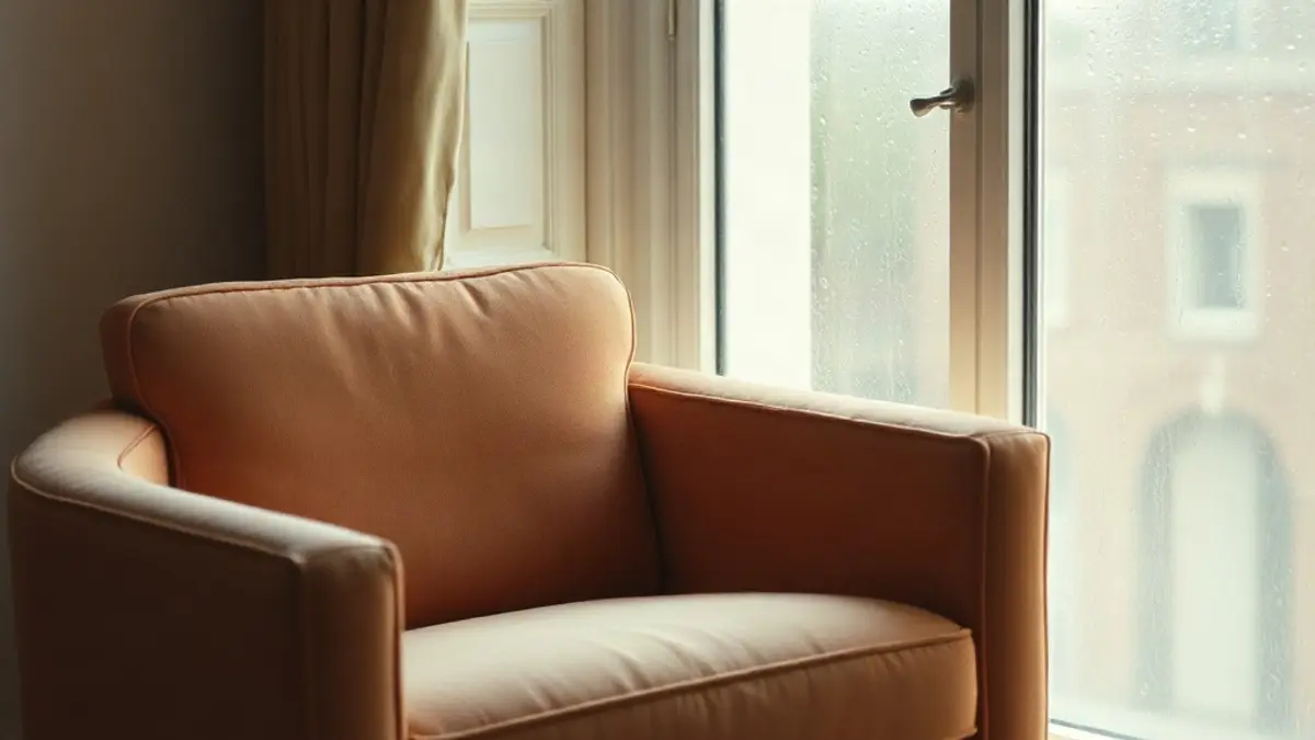 soft armchair beside a window with rain on the glass — illustration for Inner Child Work Makes Me Cry