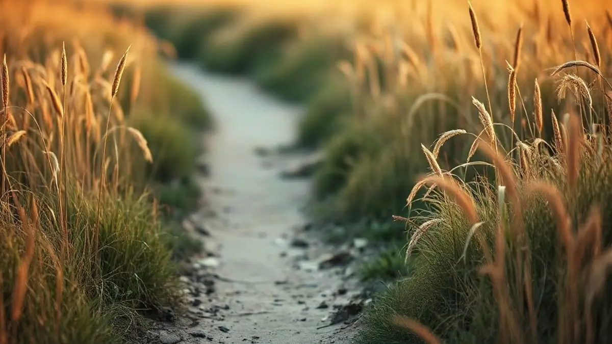 worn footpath curving through long grass in low evening light — illustration for People Pleasing and Your Inner Child
