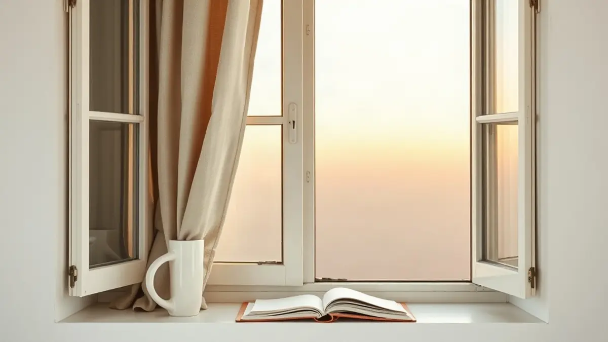 open window at dawn with a linen curtain lifting — illustration for Signs of a Wounded Inner Child