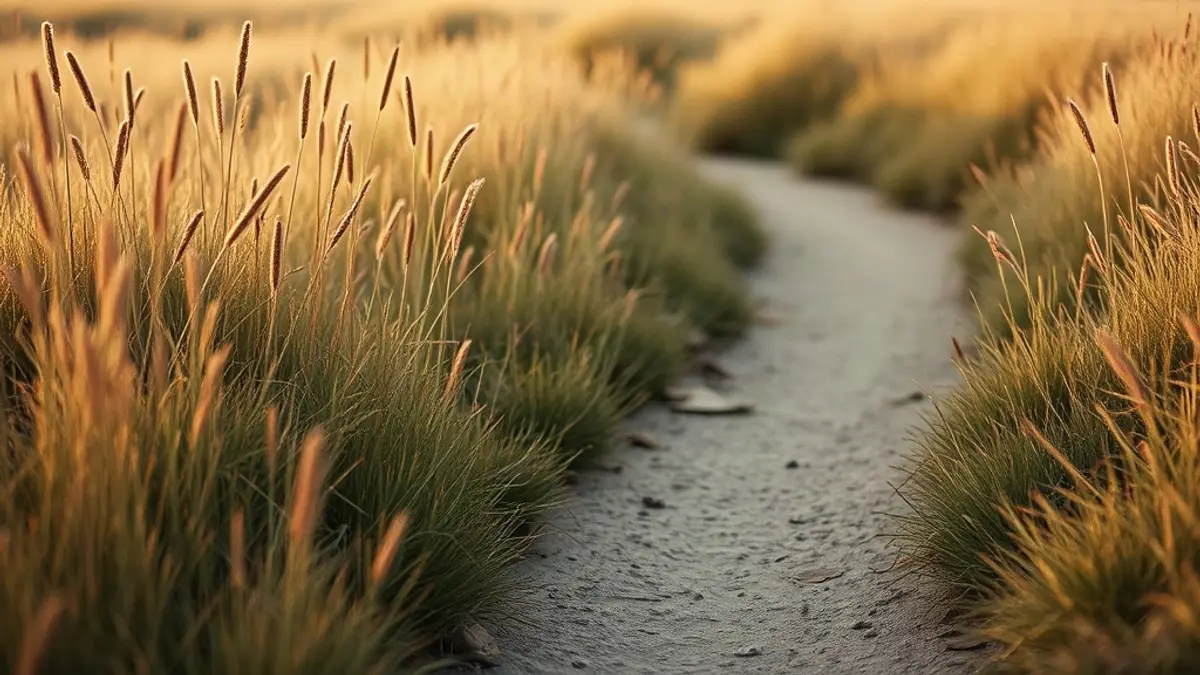 worn footpath curving through long grass in low evening light — illustration for Why Do I Keep Repeating the Same Patterns